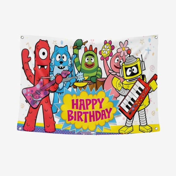 Yo Gabba Happy Birthday Decorations Yo Gabba Birthday Party Banner Backdrop Birthday Party Supplies Favors 5*3FT