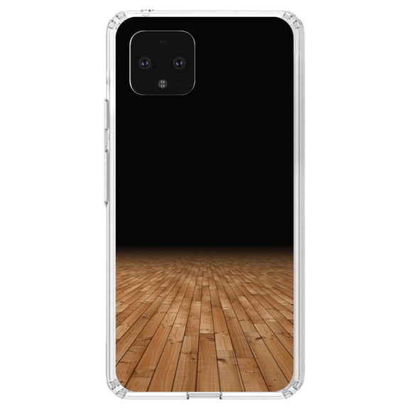 DistinctInk Clear Shockproof Hybrid Case for Google Pixel 4 XL (6.3" Screen) - TPU Bumper, Acrylic Back, Tempered Glass Screen Protector - Basketball Court Floor - Show Your Love of Basketball