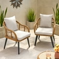 thumbnail image 2 of GDF Studio Achill Outdoor Wicker Club Chairs with Cushions, Set of 2, Light Brown, Beige, and Black, 2 of 8