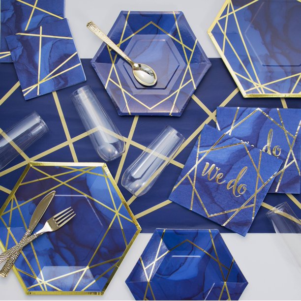 Navy Blue and Gold Foil Bridal Shower Party Supplies Kit for 8 Guests