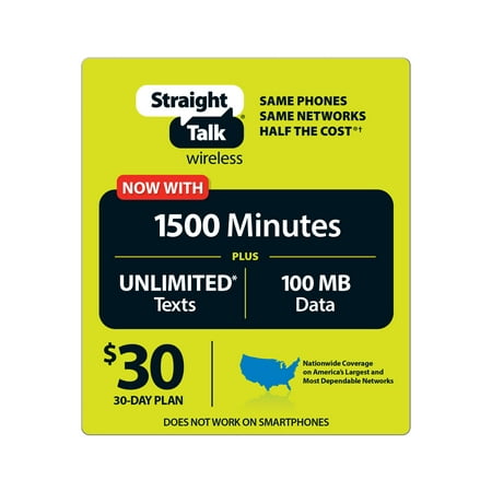 Straight Talk 1,500 Mins/Unlimited Text Monthly $30 (Email Delivery) - Walmart.com