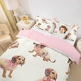 thumbnail image 3 of Homewish Cute Pink Bow Dachshund Twin Duvet Cover,Cartoon Animals Twin Bedding,Cream,Pink Reversible,2-Piece,1 Duvet Cover and 1 Pillowcase, 3 of 6
