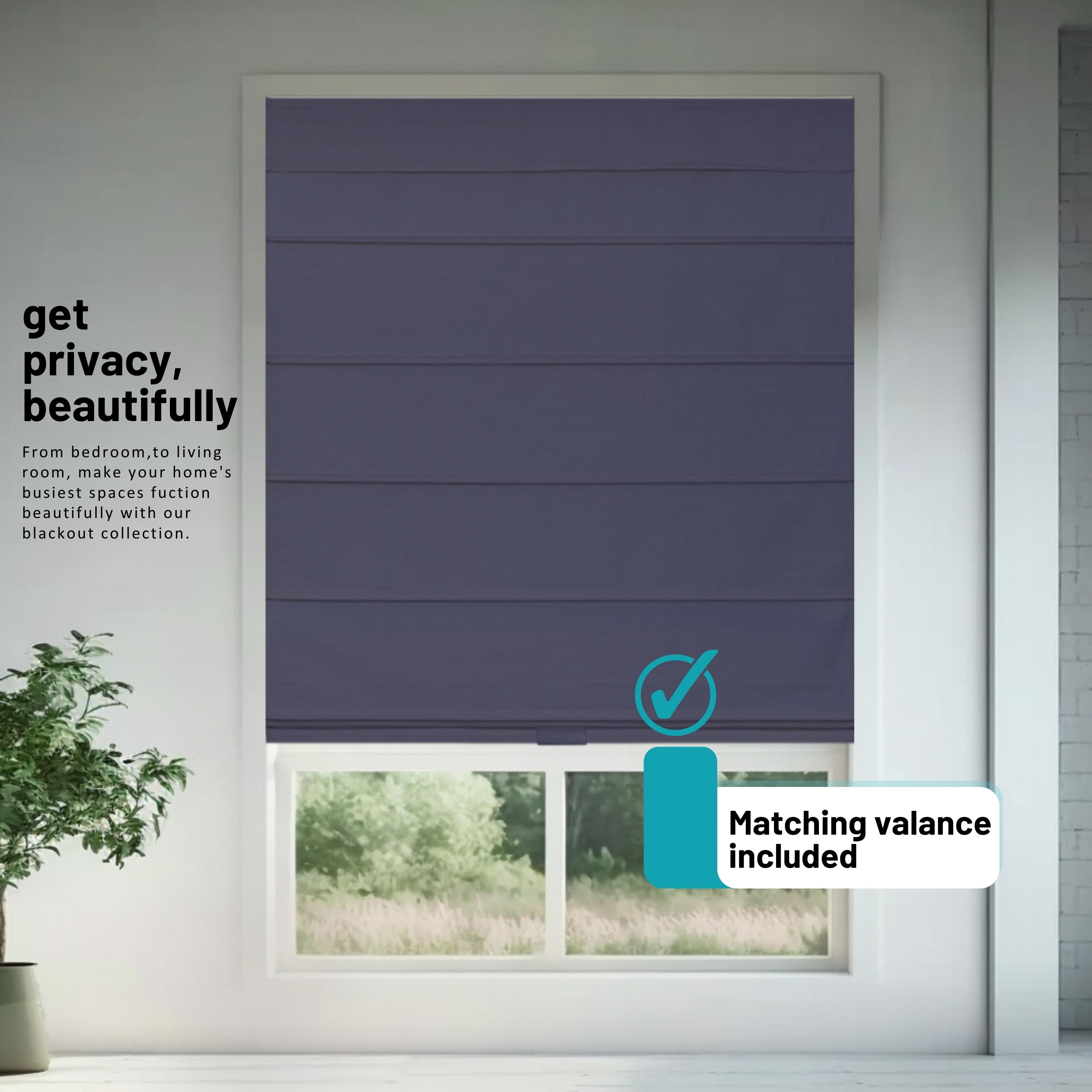 Chicology Cordless Roman Shades, Navy (Blackout), 48"W X 64"H