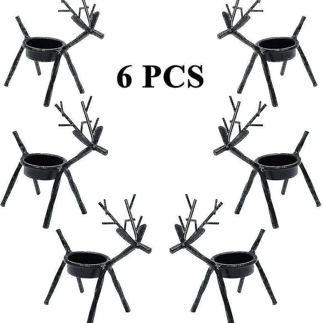 6 portavelas de té de reno, candelabros de hierro de metal para decoración navideña, vela de té