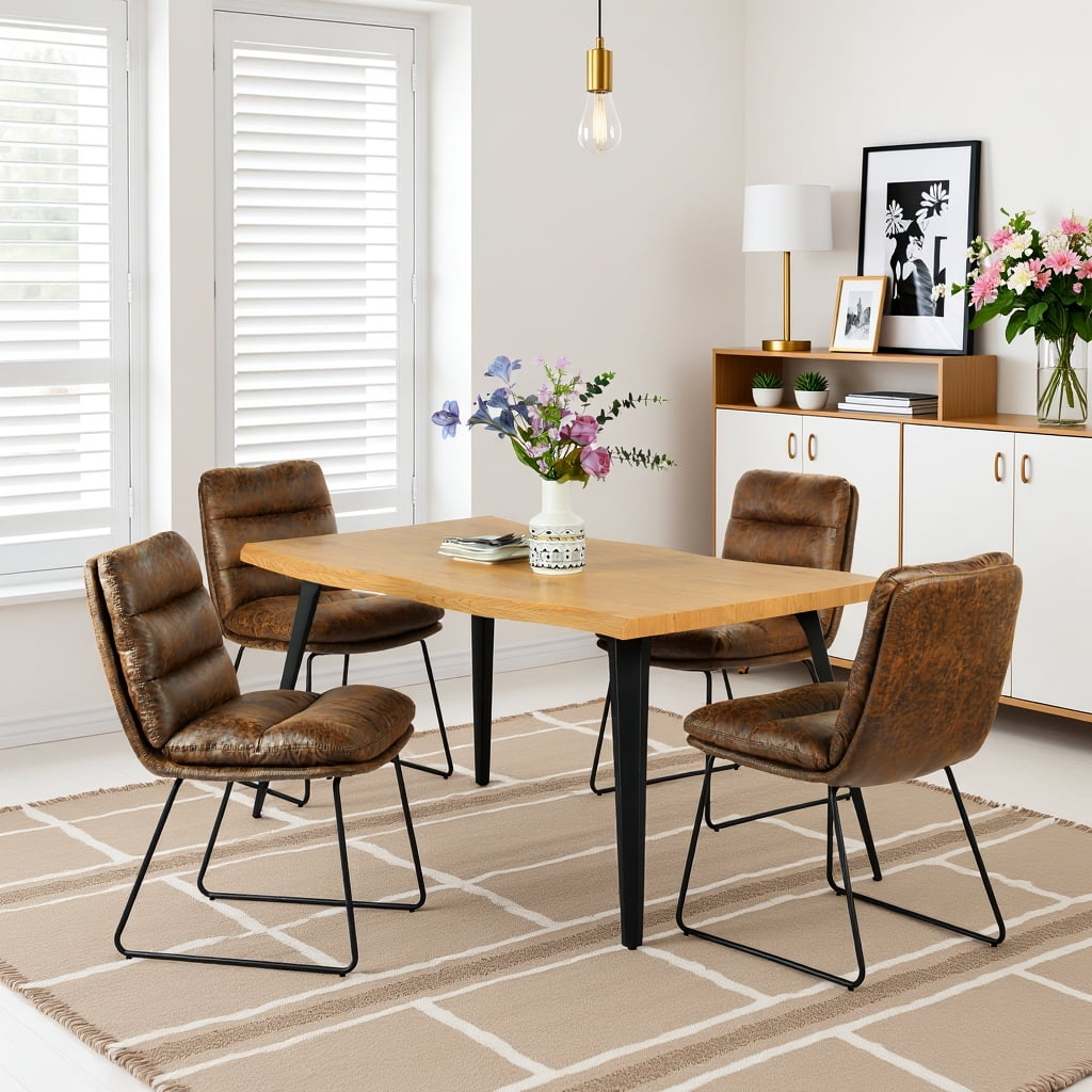 Homy Casa 5 Piece Dining Room Set - Rectangular Dining Table and 4 Industrial Side Chairs for 4 Person