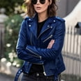 thumbnail image 2 of Long Sleeve Shirts for Women Cool Faux Leather Jacket Zipper Fitted Coat Fall Jacket Tee Tops, 2 of 3