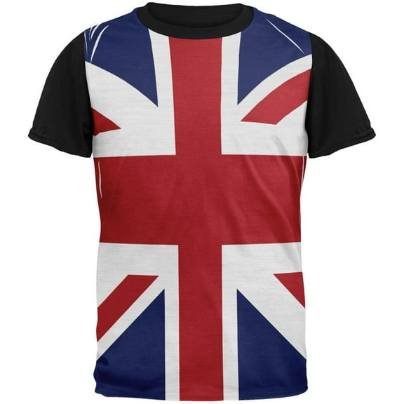 British Flag Union Jack All Over Mens Black Back T Shirt Multi MD