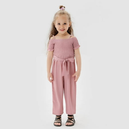 

Jialili Parent-Child Jumpsuit Suit Baby Summer Solid Color Ruffles Beach Fly Sleeve Mother-Daughter Pink 6-7 Years