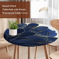 thumbnail image 4 of Navy Blue Gold Round Tablecloth, Fitted Table Cover with Elastic for 36"-44" Round Tables, Abstract Line Art Troditional Ink Painting Table Cloth Outdoor Indoor Dinning Party Waterproof Tablecloths, 4 of 7