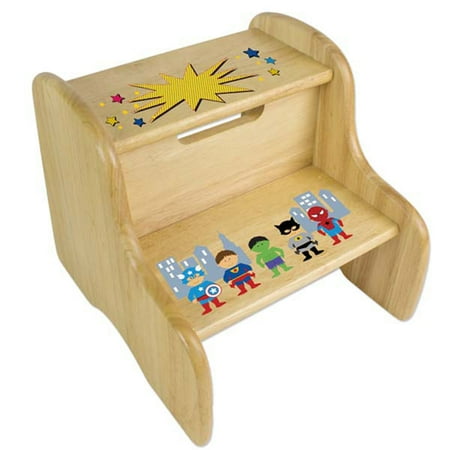Wooden Step Stool - Personalized Boys Super Hero Wooden Two Step Stool