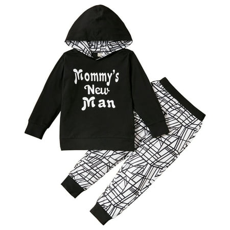 

4T Baby Boy Clothes 5T Boy 2PCS Fall Winter Outfits Letter Print Toddler Boys Long Sleeve Hoodie Top Pants Set Black