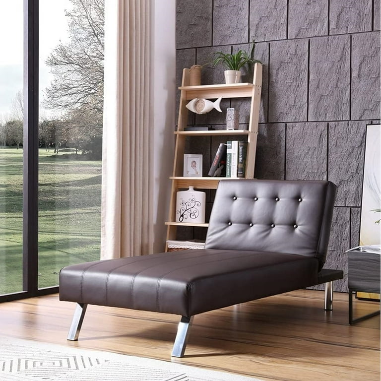 Nathaniel Home Leather Lounger Chair, Tufted Futon Adjustable