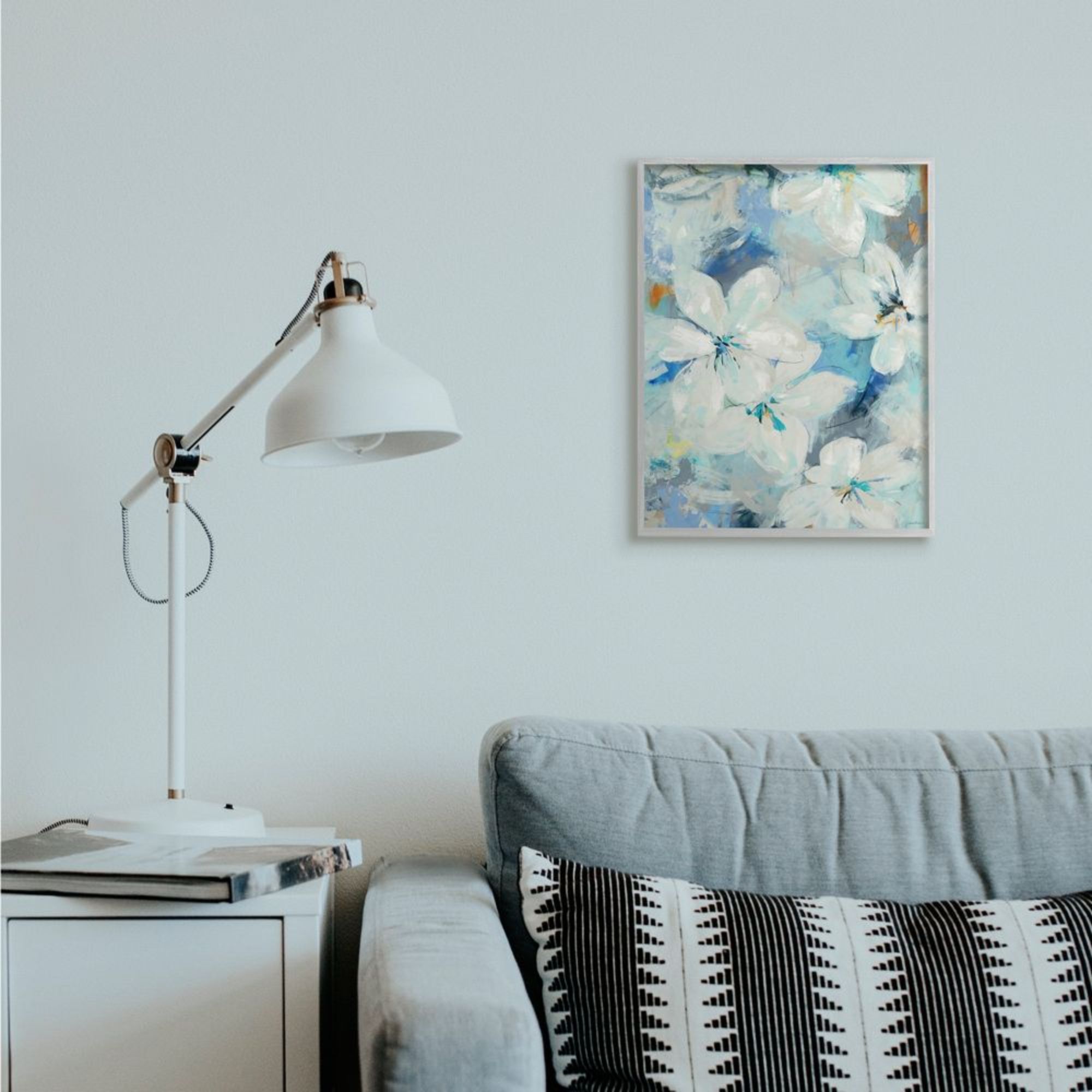 Stupell Industries White Lily Flowers Abstract Blue Detailing Design by Third and Wall