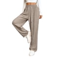 thumbnail image 6 of Women's High Waisted Elastic Waistband Trousers Pants Slacks, Straight Leg Stretchy Solid Color Casual Work Office Lounge Wear for Women | Aestivo,Khaki XL, 6 of 9