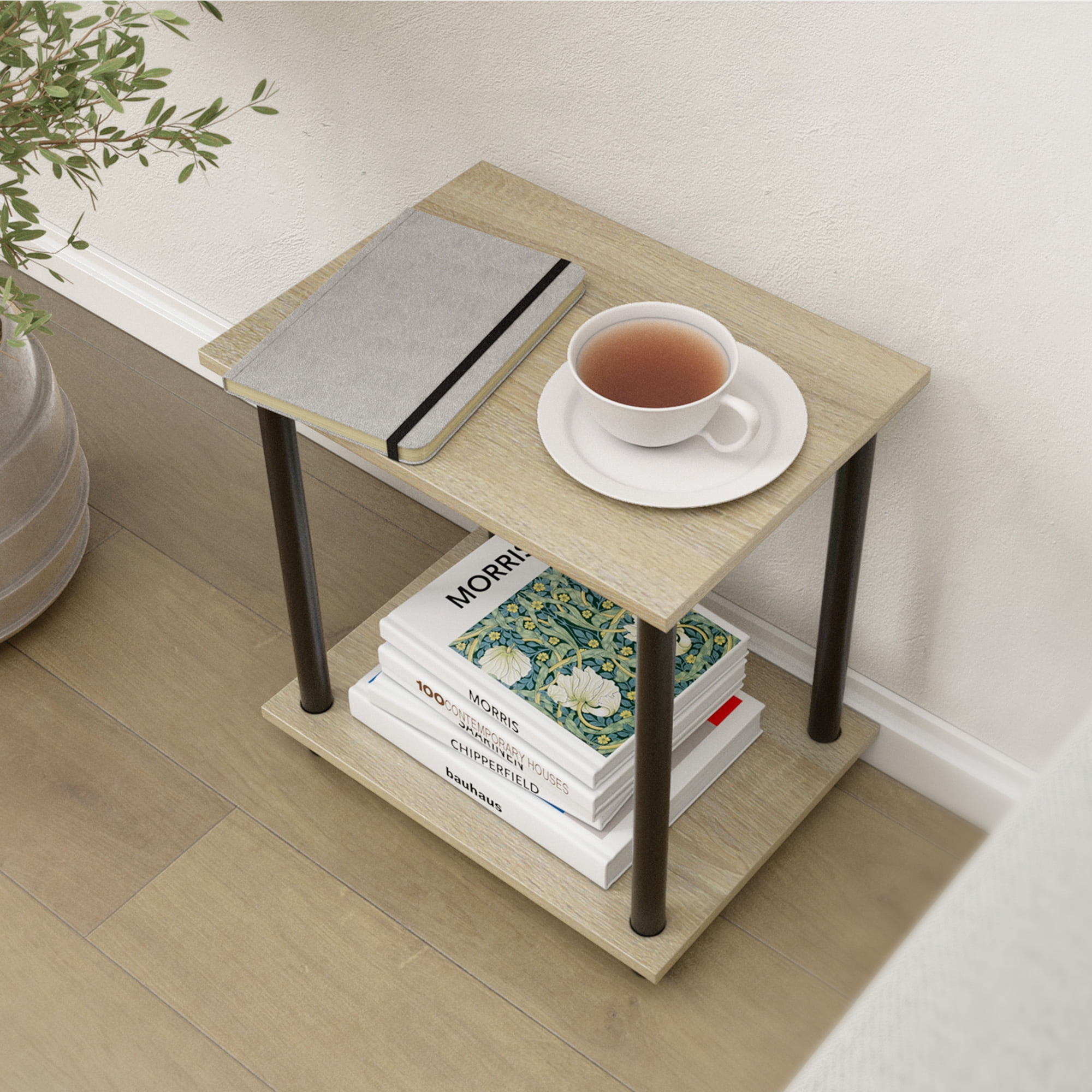 2 Tiers Wood Household Shelving Unit in Natural Oak  (14.96 in. W x 15.87 in. H x 11.02 in. D)