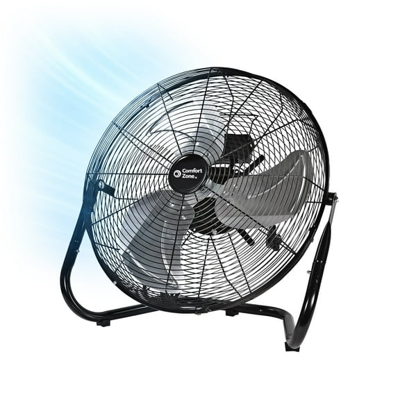 Comfort Zone 18" Metal Floor Fan with Adjustable Tilt, Carry Handle, Rubber Feet