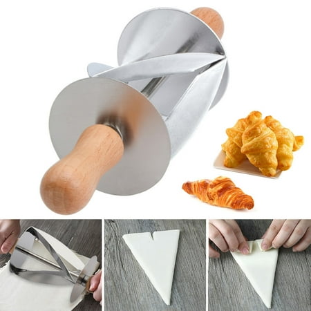 

Rolling Pastry Dough Cutter Stainless Steel Wooden Handle for Making Croissant Bread Baking Tool
