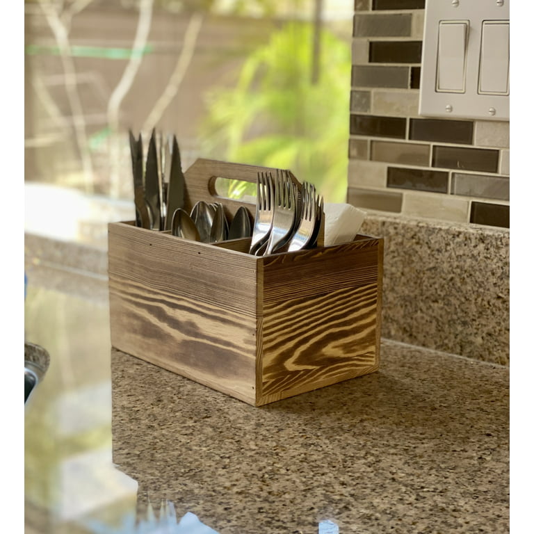 Kitchen Countertop Paper Plate Holder Utensil Caddy Organizer, Wooden Paper  Plate Dispenser for Wedding, Party, BBQ, Rustic Kitchen Utensil Caddy for
