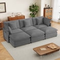 thumbnail image 4 of 112.6" Modern Sofa Modular Sofa Couch Upholstered Corduroy Sectional Sofa with Side Storage Pockets and Three Movable Ottomans for Living Room (Dark Grey), 4 of 12