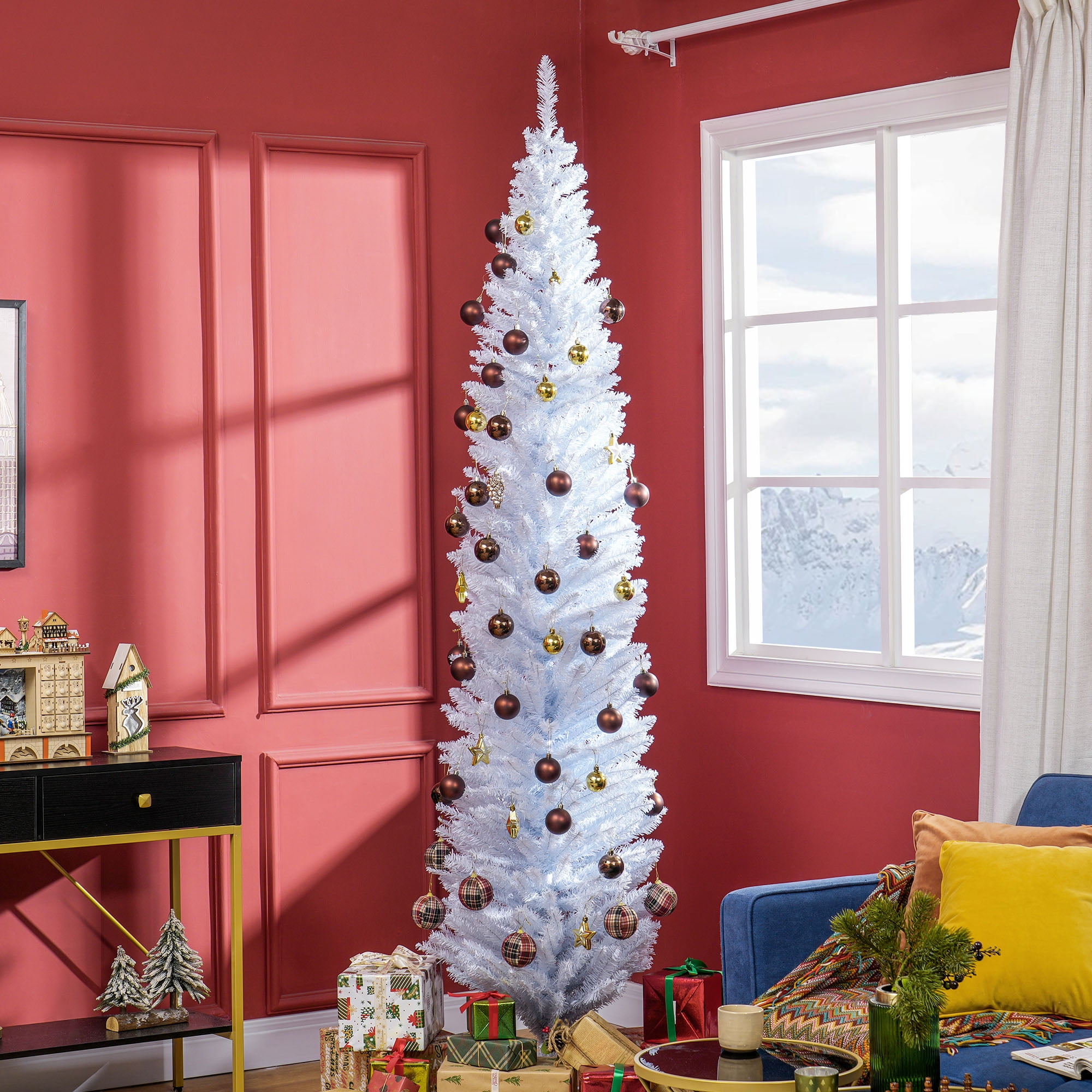 8ft Unlit Pencil Christmas Tree 618 Tips Flame Retardant Small Space Holiday Decor