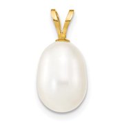 Carat in Karats 14K Yellow Gold 8-9mm Rice Freshwater Cultured Pearl Pendant Charm (13mm x 8mm)