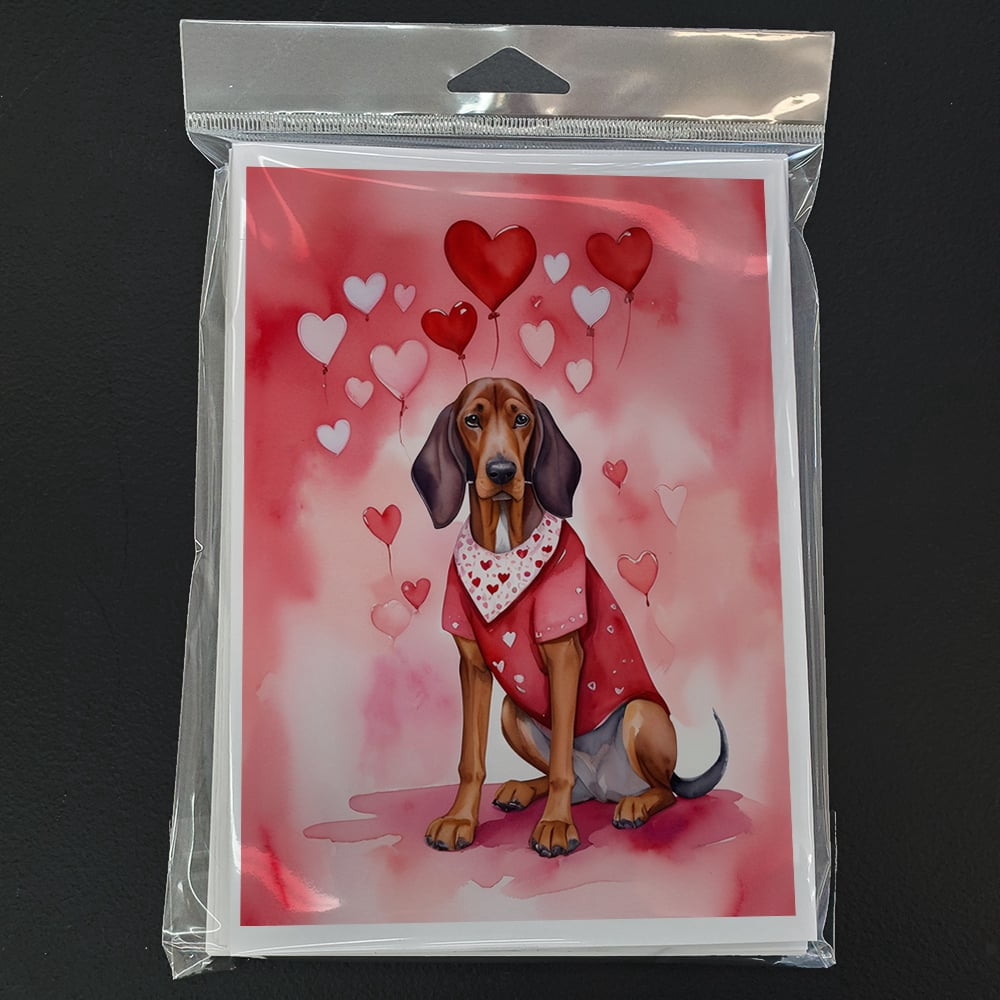 Redbone Coonhound My Valentine Greeting Cards Pack of 8 7 in x 5 in