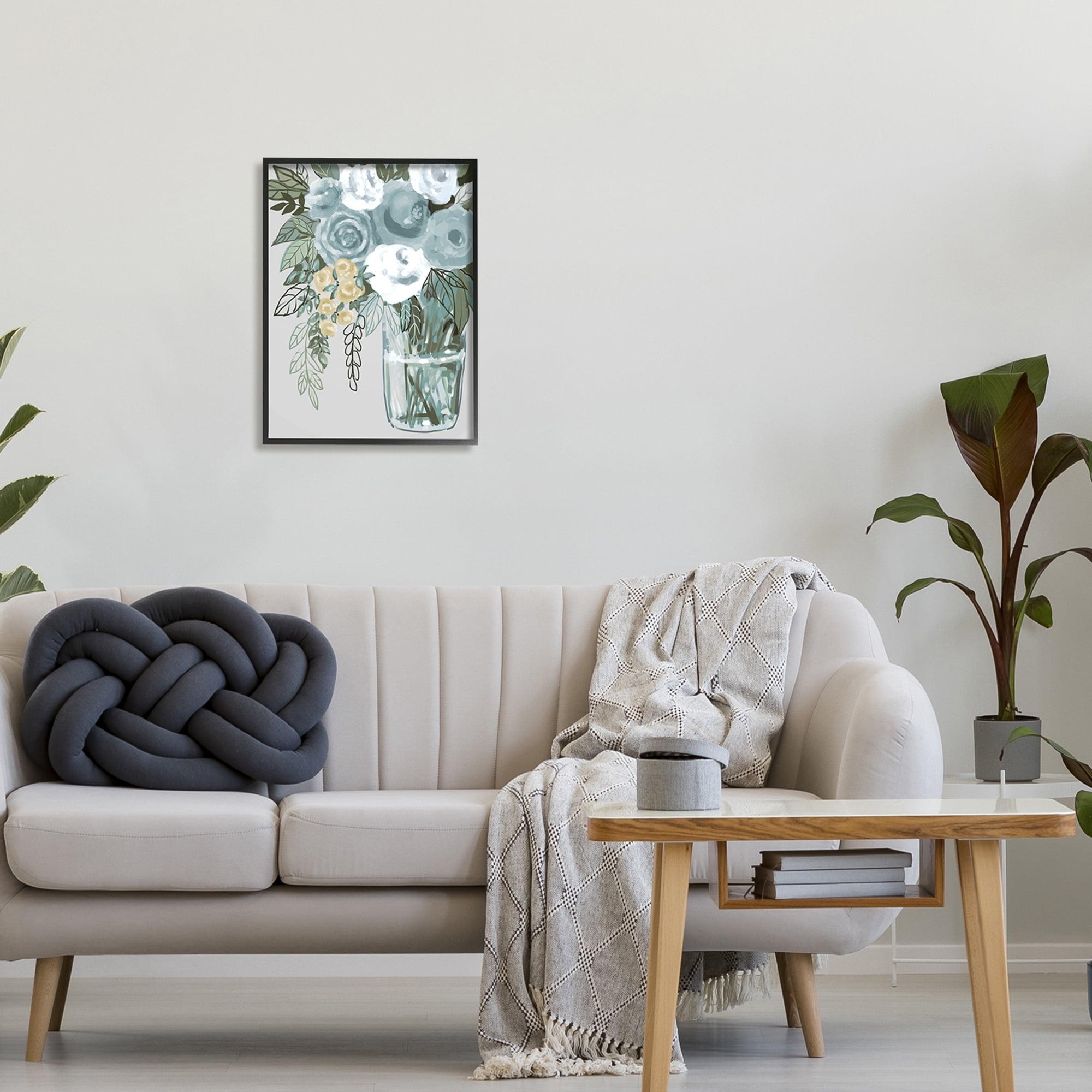 Stupell Industries Simple Flower Bouquet Arrangement Glass Vase Illustration Paintings Black Framed Art Print Wall Art, 16x20, by Boho Studio