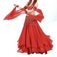 thumbnail image 4 of BellyLady Belly Dance Skirt Halloween Tribal Chiffon Tiered Maxi Full Skirt-Red, 4 of 5