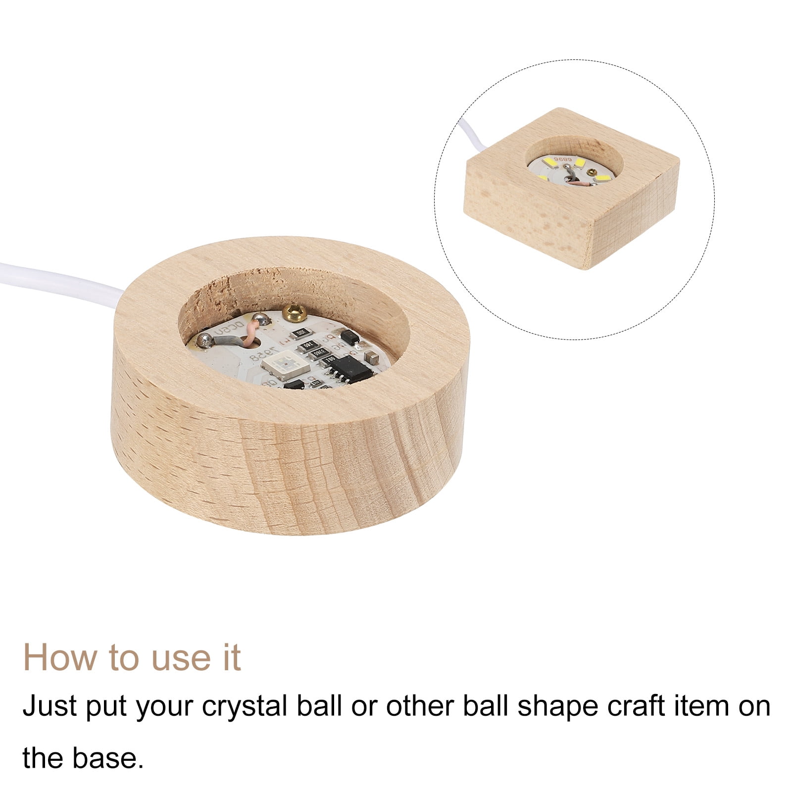 Unique Bargains LED Wooden Display Base with Light USB Switch 1.97"x1.97"x0.79"