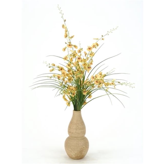 Distinctive Designs International 6133 Gold Silk Oncidium Orchids- Grass In Aged Almond Rio Vase