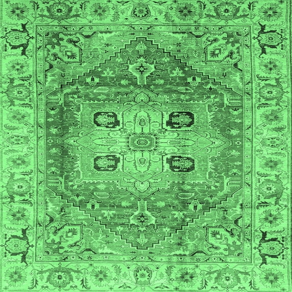 Ahgly Company Indoor Square Abstract Emerald Green Modern Area Rugs, 4' Square