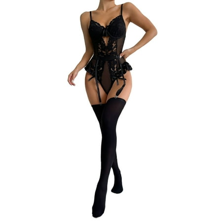Womens Sexy Lingerie Mesh Lace 3Pcs for Playful Intimacy Sleepwear