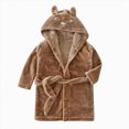 thumbnail image 3 of Boys Girls Soft Coral Fleece Bathrobe,Warm Hooded Sleep Robe with Waist Belt,Cute Cartoon Design,for Toddlers Children 2-12T,Multi-Use Lounge Wear Kids Pajamas,Brown,Size 9-10T, 3 of 9