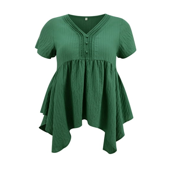 DARING DIVA Women's Plus Size V Neck Short Sleeve Asymmetric Hem Babydoll Top 4X Dark Green