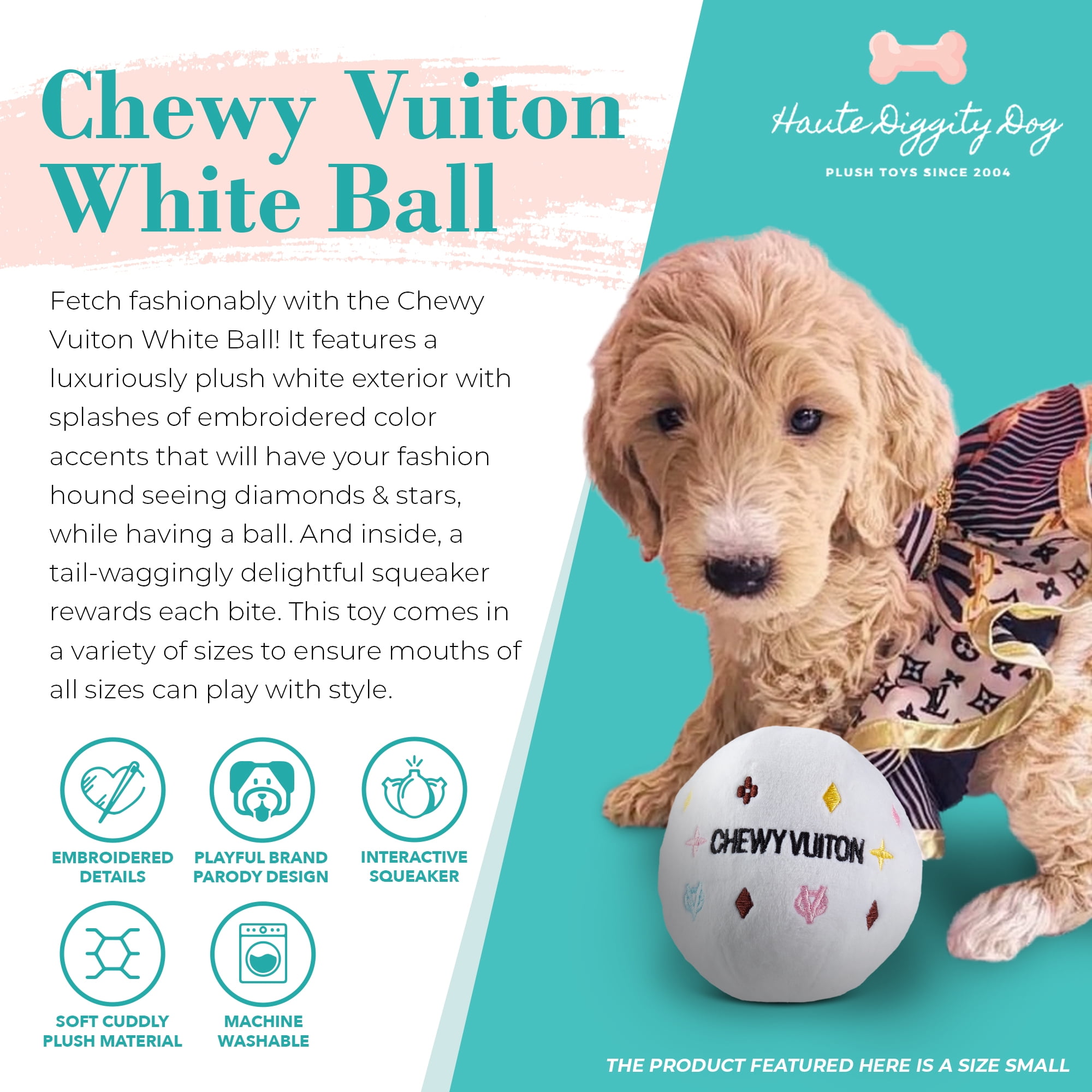 Haute Diggity Dog Chewy Vuiton White Collection – Soft Plush  Designer Dog Toys with Squeaker and Fun, Unique, Parody Designs from Safe,  Machine-Washable Materials for All Breeds & Sizes 