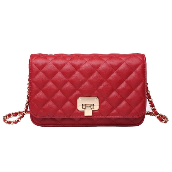 Jinsinto Ladies Leather Shoulder Bag Fashion Clutch Quilted Designer Crossbody Bag with Chain Strap red