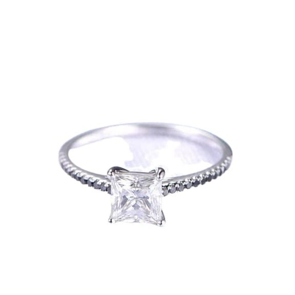 HeartsAndYou 1.3ct Princess Cut Moissanite Accents with Solitaire Ring 18k White Gold Over Silver