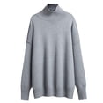 thumbnail image 3 of Sweaters for Women Solid Turtle Neck Loose Cable Knit Pullover Sweater Jumper Tops (Grey L), 3 of 3