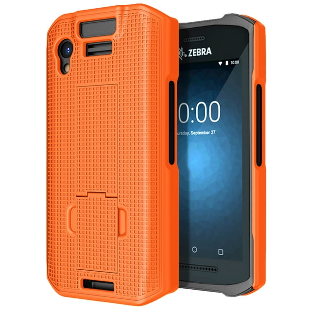 Étui avec Support pour Zebra TC21 TC26 Scanner d'Ordinateur Mobile, Nakedcellphone Coque Rigide Texturée avec Support - Orange Vif