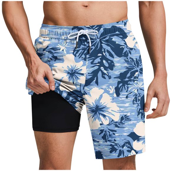 Beach Pants for Men with Elastic Waistband, Print Design, Liner, Pockets, Lightweight Polyester, Spring Summer Casual Wear
