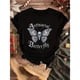 thumbnail image 1 of Gothic Skull & Butterfly Graphic Women's Plus Size Casual Short Sleeve T-Shirt - Light Grey Relaxed Fit Round Neck Tee, Machine Washable All-Season Comfort, 1 of 6