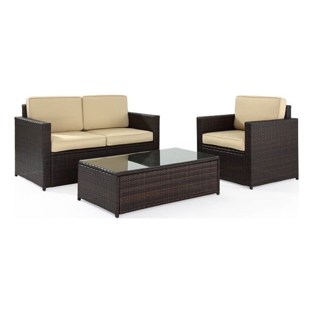 Crosley Palm Harbor Ensemble de Canapé de Patio en Osier 3 Pcs, Brun et Sable