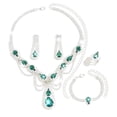 thumbnail image 6 of AEXTO Silver-Tone Teardrop Crystal Jewelry Set Statement Necklace, Linear Dangle Earrings, Adjustable Ring & Tennis Bracelet, Elegant Rhinestone Accessories for Women, Perfect for Wedding, 6 of 11