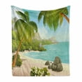 thumbnail image 1 of Tropical Soft Flannel Fleece Throw Blanket, Exotic Beach with Coconut Palm Trees and Rocks Journey Oceanic Coastal Design, Cozy Plush for Indoor and Outdoor Use, 70" x 90", Aqua Green, by Ambesonne, 1 of 6