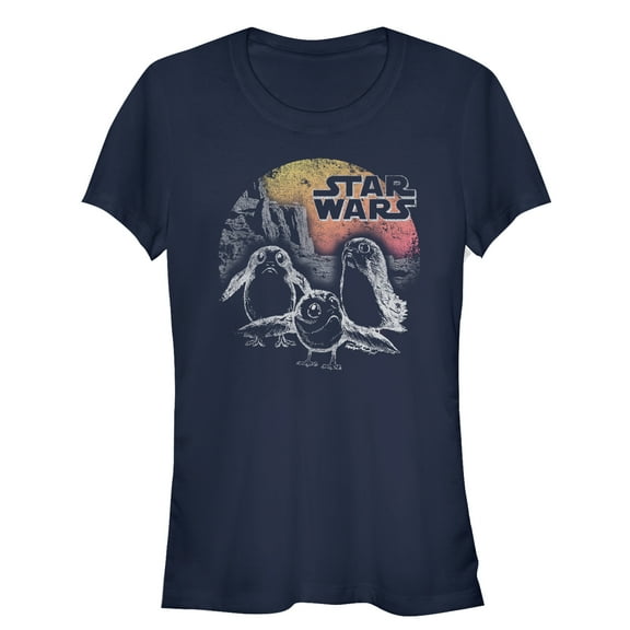 Junior's Star Wars The Last Jedi Porg Sunset Graphic Tee Navy Blue Medium
