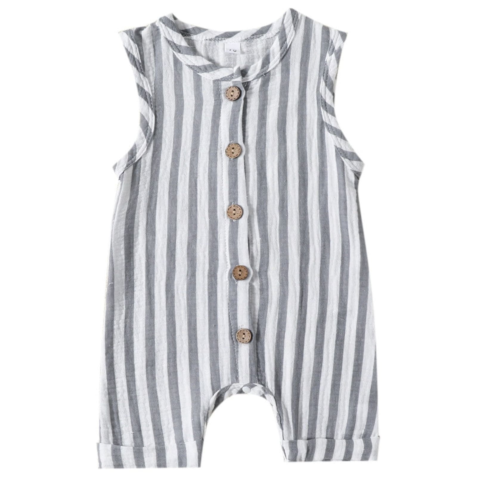REDARER Boys & Girls' Sleeveless Striped Romper Cotton Linen Blend Snap-Front Jumpsuit Summer Outfit,6-9 Months