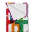 thumbnail image 2 of Birthday Soft Flannel Fleece Blanket, Vibrant Colorful Letters Scattered Broken Text Puzzle Like Display Graphic Print, Cozy Plush for Indoor and Outdoor Use, 70" x 90", Multicolor, by Ambesonne, 2 of 5