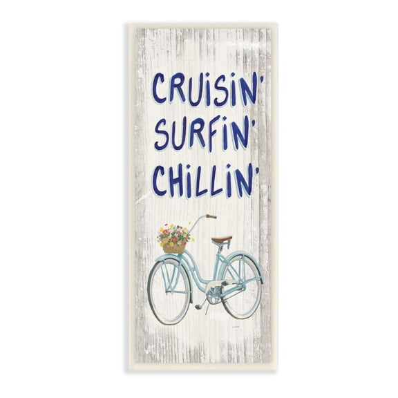 Stupell Industries Cruisin Surfin Chillin Text Bicycle Basket Vintage Nautical Sign Graphic Art Unframed Art Print Wall Art, 7x17, by James Wiens
