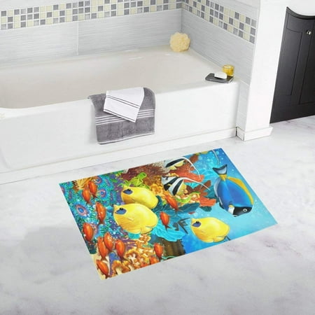 Fish Bath Mats & Rugs CADecor Fish Corals Underwater Ocean Tropical Sea Non-Slip Bath Mat Rug Bath Doormat Floor Rug 30x18 inches ()