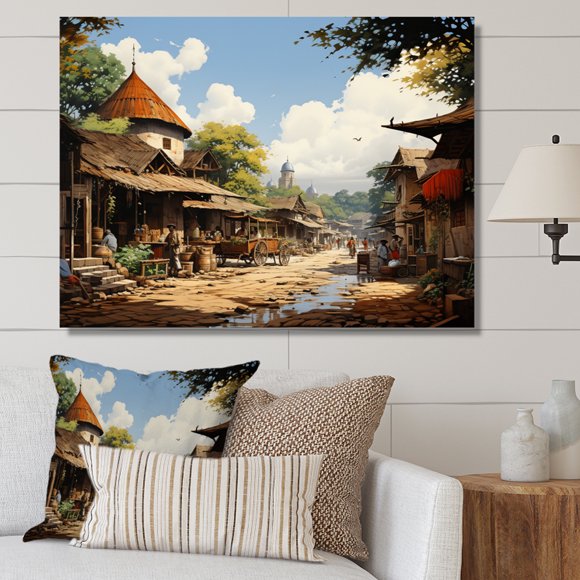 Designart african art Wall art decor, African Art Wall Art, African Trade Fest , Brown Large Global Canvas wall art, 40x30 inches